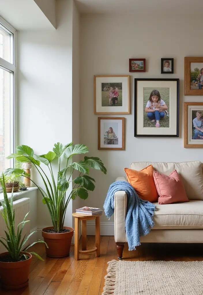 29 Pink and Yellow Living Room Ideas That Feel Cheerful and Bold - 15. Personal Touches and Family Memories