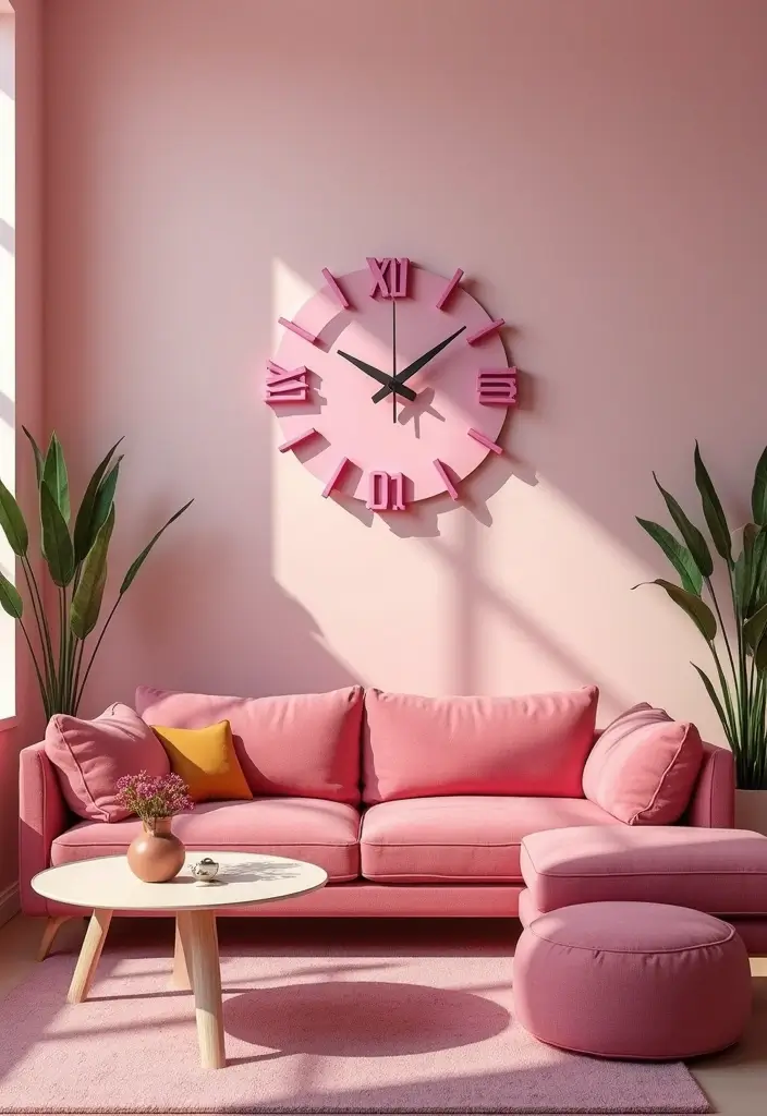 29 Pink and Yellow Living Room Ideas That Feel Cheerful and Bold - 26. Colorful Clocks for a Fun Touch