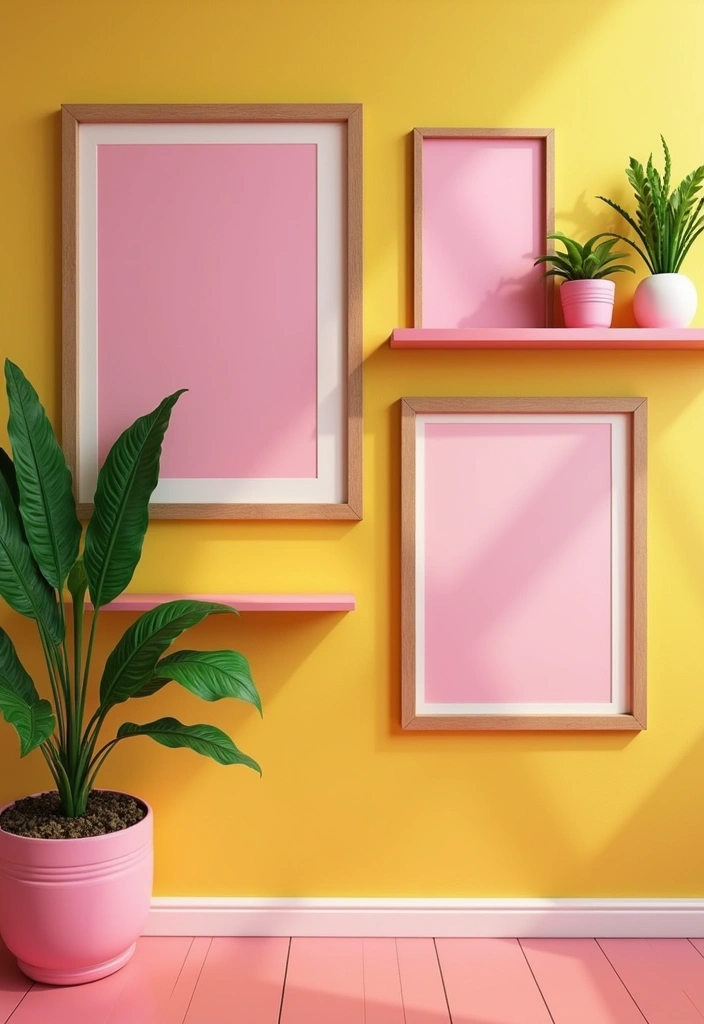 29 Pink and Yellow Living Room Ideas That Feel Cheerful and Bold - 4. Incorporating Art and Wall Decor
