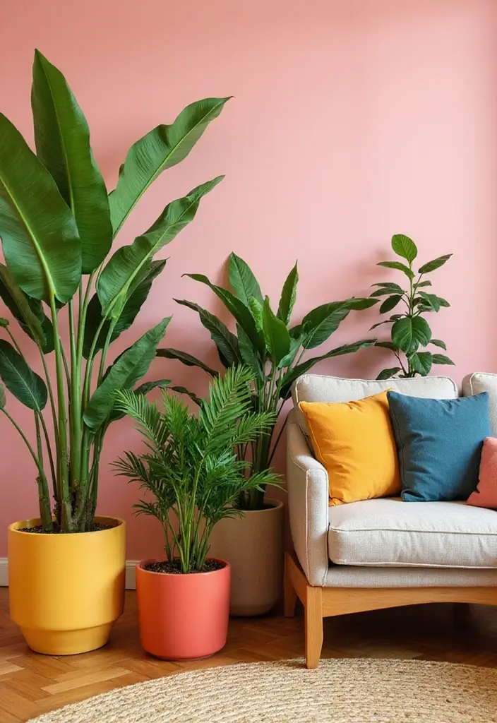 29 Pink and Yellow Living Room Ideas That Feel Cheerful and Bold - 7. Indoor Plants and Greenery