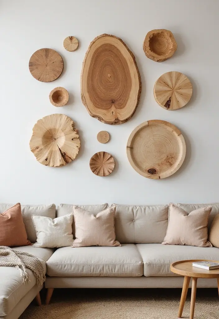 29 Simple Living Room Wall Decor Ideas That Look Clean and Elegant - 12. Natural Wood Accents