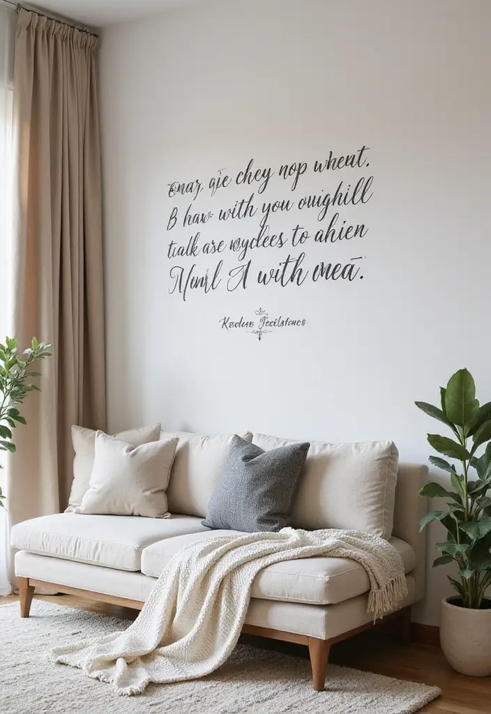 29 Simple Living Room Wall Decor Ideas That Look Clean and Elegant - 17. Chalk Style Paint for Quotes