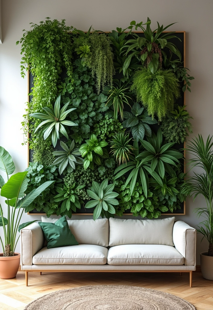 29 Simple Living Room Wall Decor Ideas That Look Clean and Elegant - 20. Vertical Garden Wall