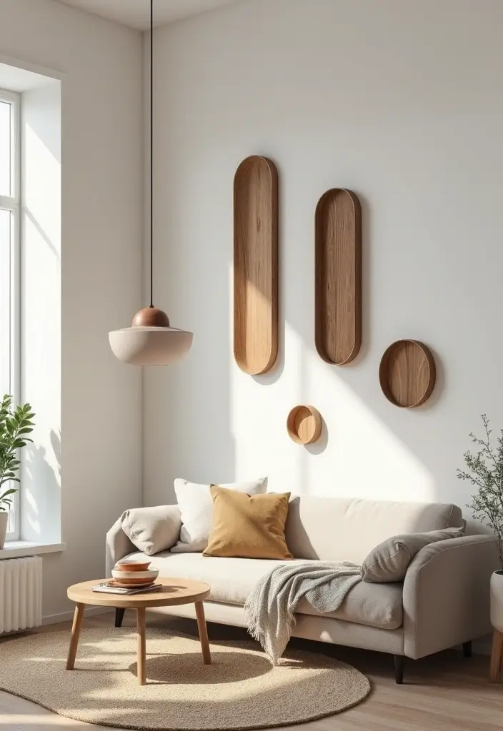 29 Simple Living Room Wall Decor Ideas That Look Clean and Elegant - 24. Minimalist Sculptural Elements