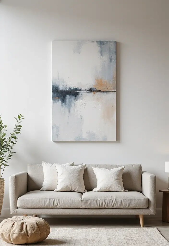 29 Simple Living Room Wall Decor Ideas That Look Clean and Elegant - 3. Large Canvas Prints