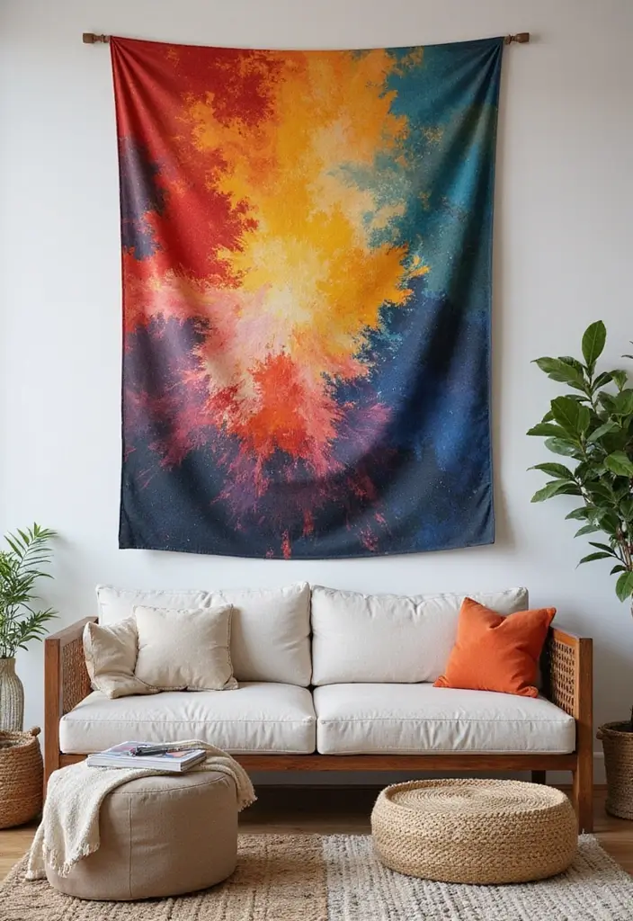 29 Simple Living Room Wall Decor Ideas That Look Clean and Elegant - 7. Abstract Wall Tapestries
