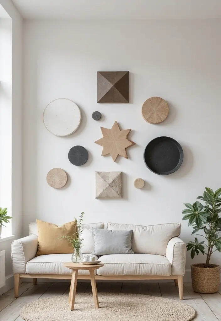 29 Simple Living Room Wall Decor Ideas That Look Clean and Elegant - 9. Simple Geometric Shapes