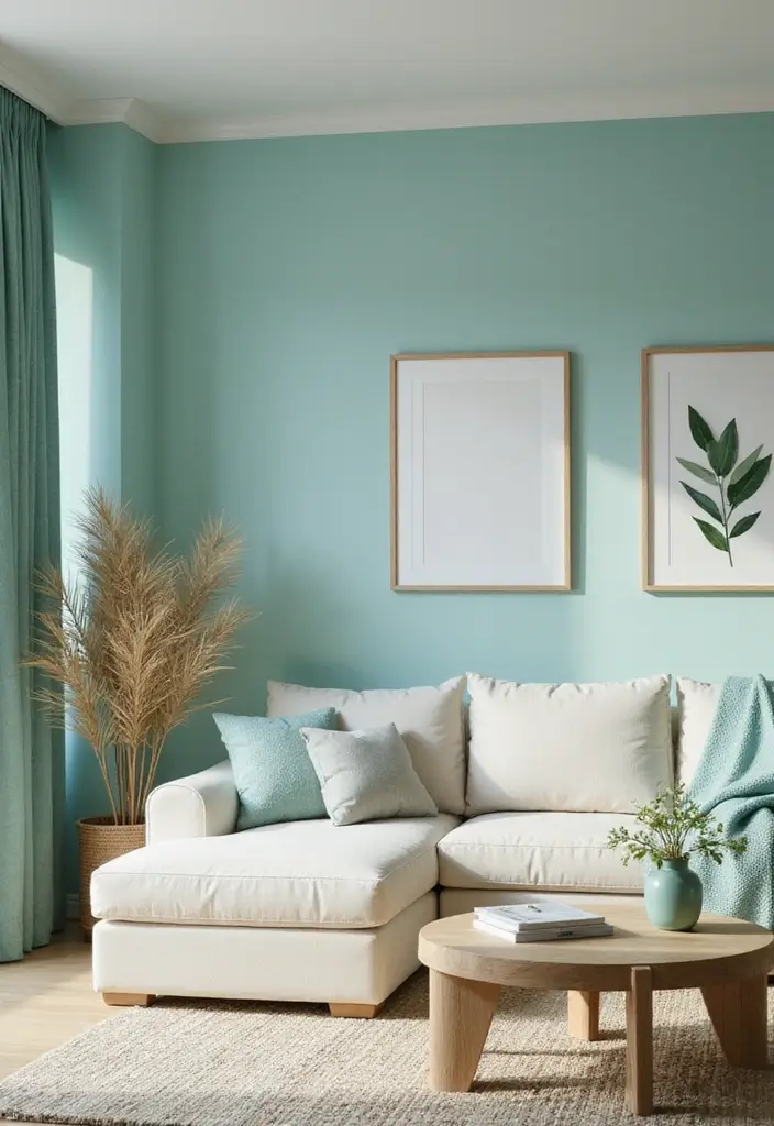 29 Teal Living Room Decor Ideas That Feel Calm and Inviting - 1. Soft Teal Walls