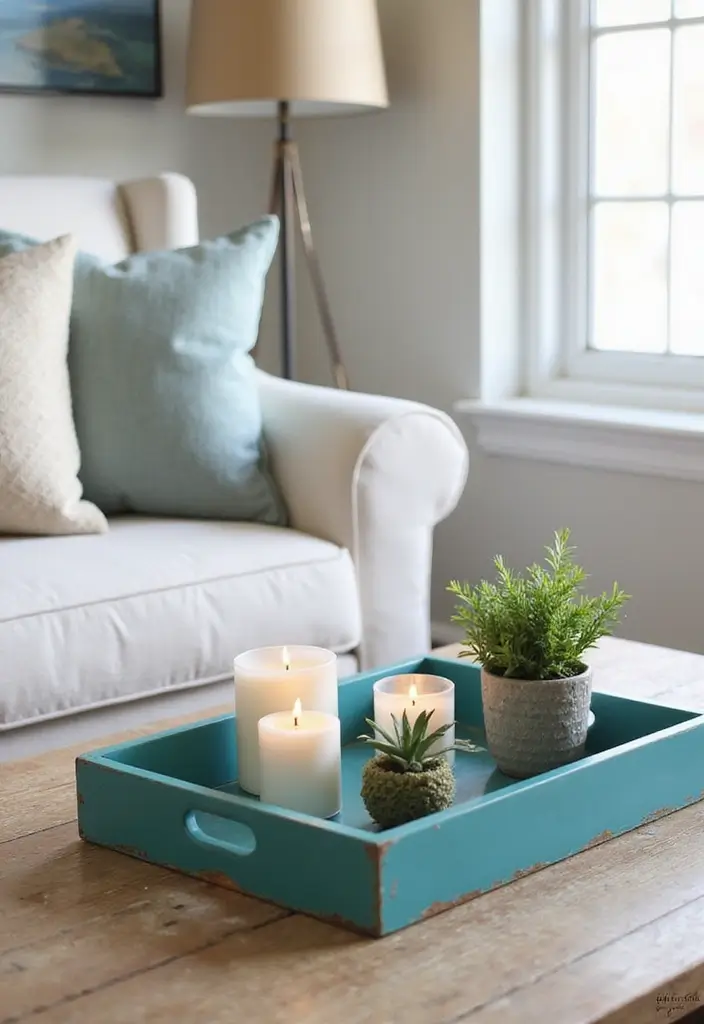 29 Teal Living Room Decor Ideas That Feel Calm and Inviting - 11. Teal Decorative Trays