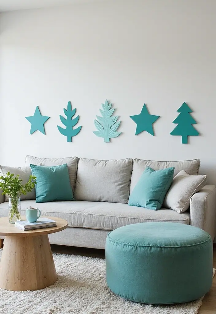 29 Teal Living Room Decor Ideas That Feel Calm and Inviting - 14. Teal Wall Decals