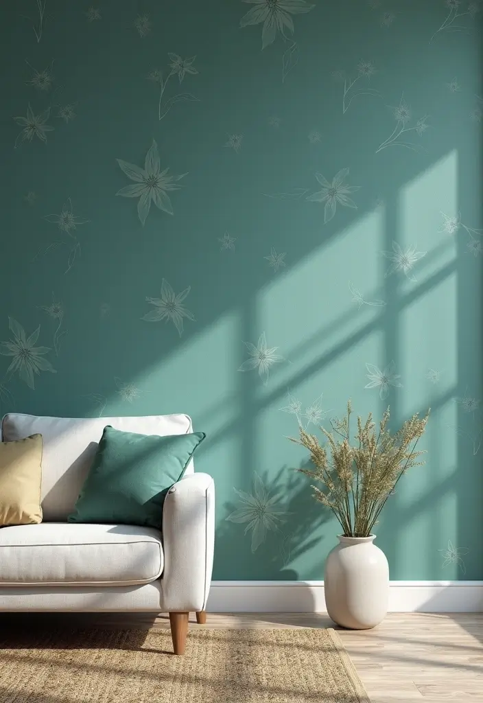29 Teal Living Room Decor Ideas That Feel Calm and Inviting - 17. Teal Wallpaper