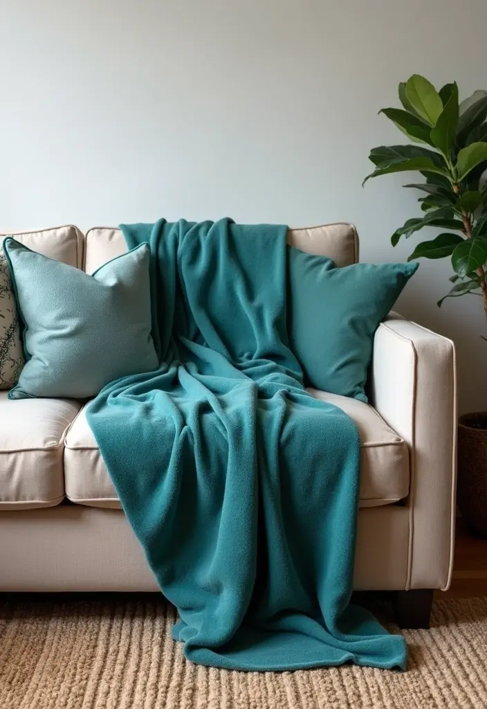 29 Teal Living Room Decor Ideas That Feel Calm and Inviting - 18. Teal Throw Blankets