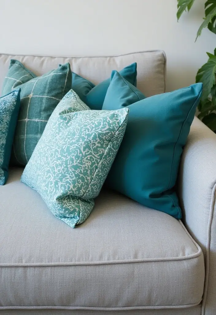29 Teal Living Room Decor Ideas That Feel Calm and Inviting - 25. Teal Accent Cushions