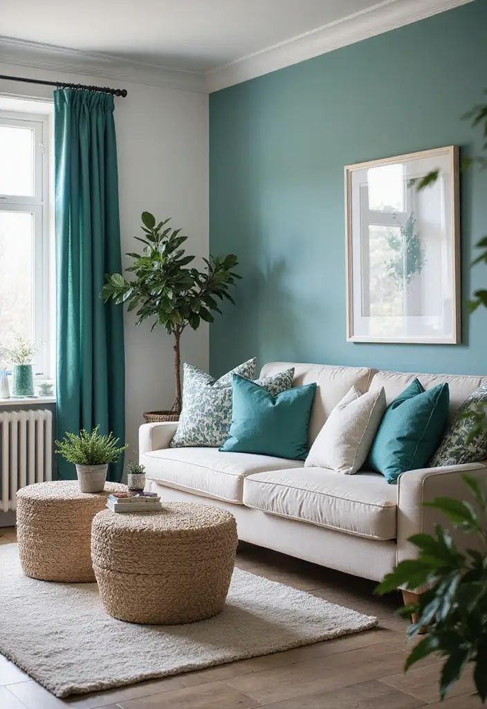 29 Teal Living Room Decor Ideas That Feel Calm and Inviting - 29. Teal Seasonal Decor
