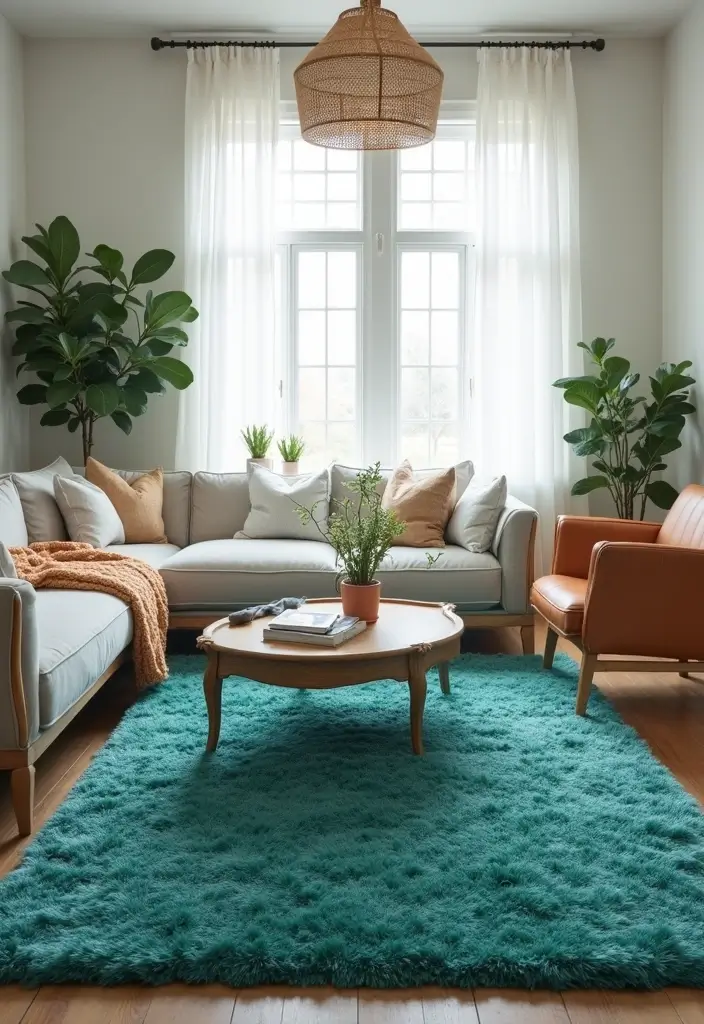 29 Teal Living Room Decor Ideas That Feel Calm and Inviting - 3. Teal Area Rugs