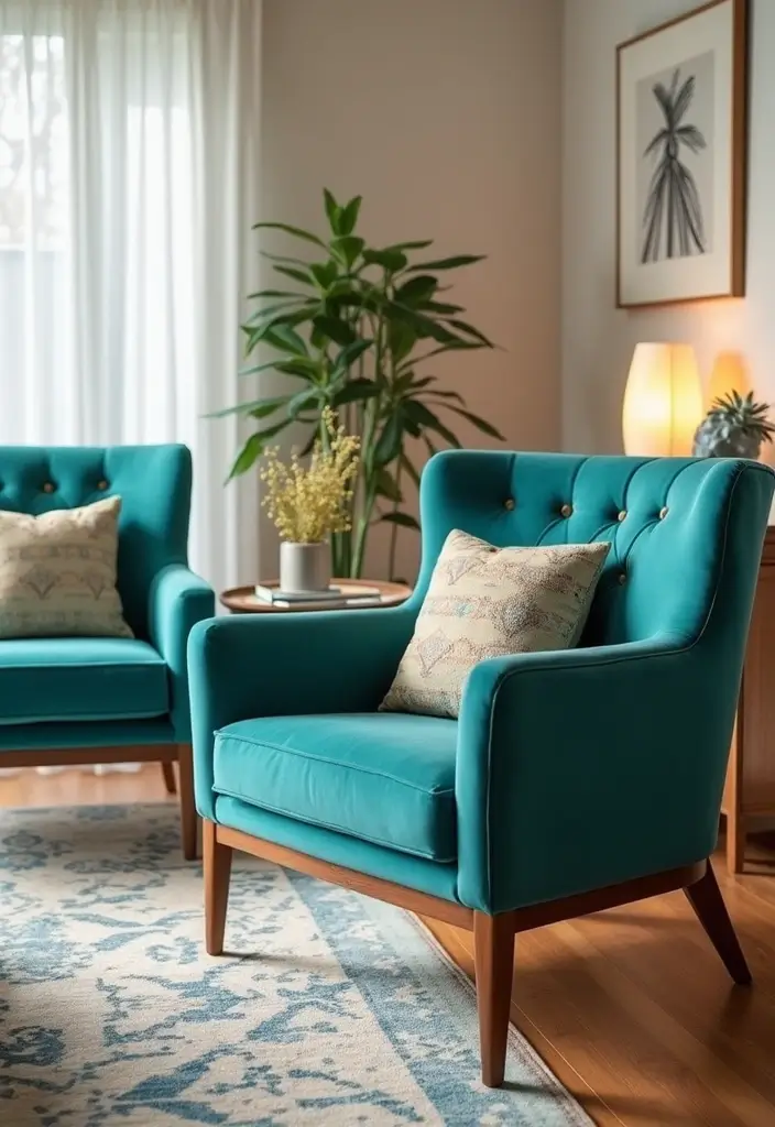 29 Teal Living Room Decor Ideas That Feel Calm and Inviting - 5. Teal Accent Chairs