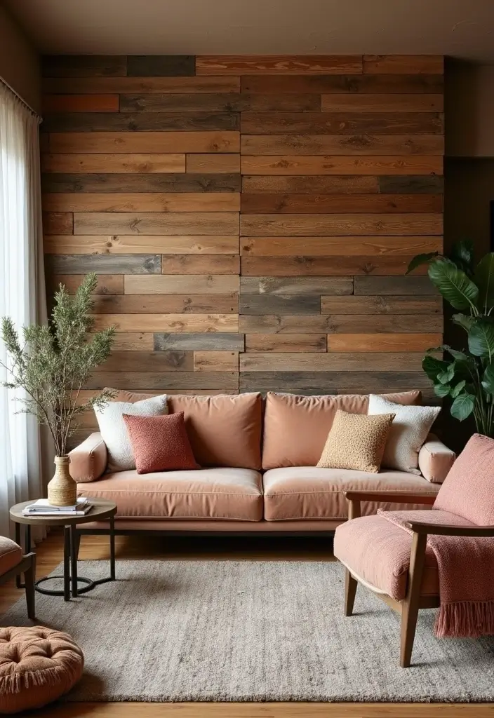 29 Textured Accent Walls in Living Room Ideas That Add Depth and Warmth - 1. Rustic Wood Paneling