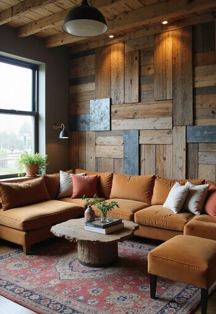 29 Textured Accent Walls in Living Room Ideas That Add Depth and Warmth - 13. Recycled Materials