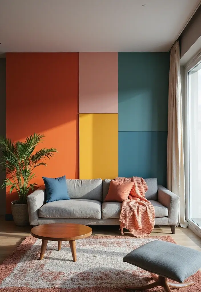 29 Textured Accent Walls in Living Room Ideas That Add Depth and Warmth - 19. Color-Blocked Walls