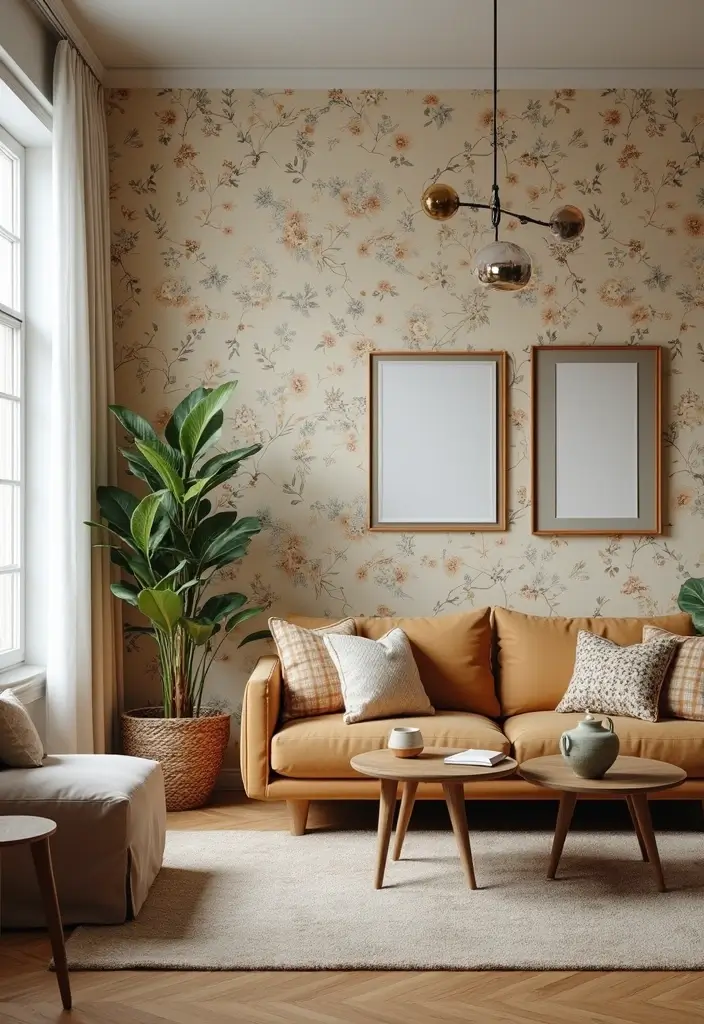 29 Textured Accent Walls in Living Room Ideas That Add Depth and Warmth - 22. Vintage Wallpaper