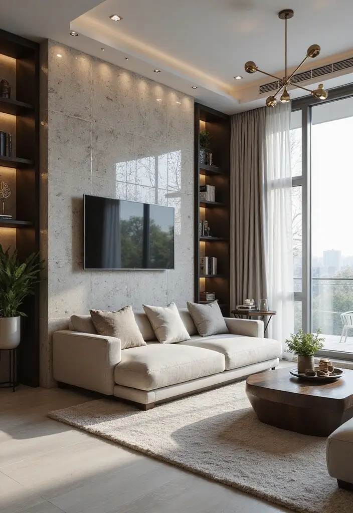 29 Textured Accent Walls in Living Room Ideas That Add Depth and Warmth - 24. Glass Tile Accents