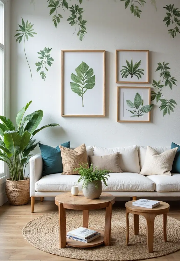 29 Textured Accent Walls in Living Room Ideas That Add Depth and Warmth - 26. Botanical Prints
