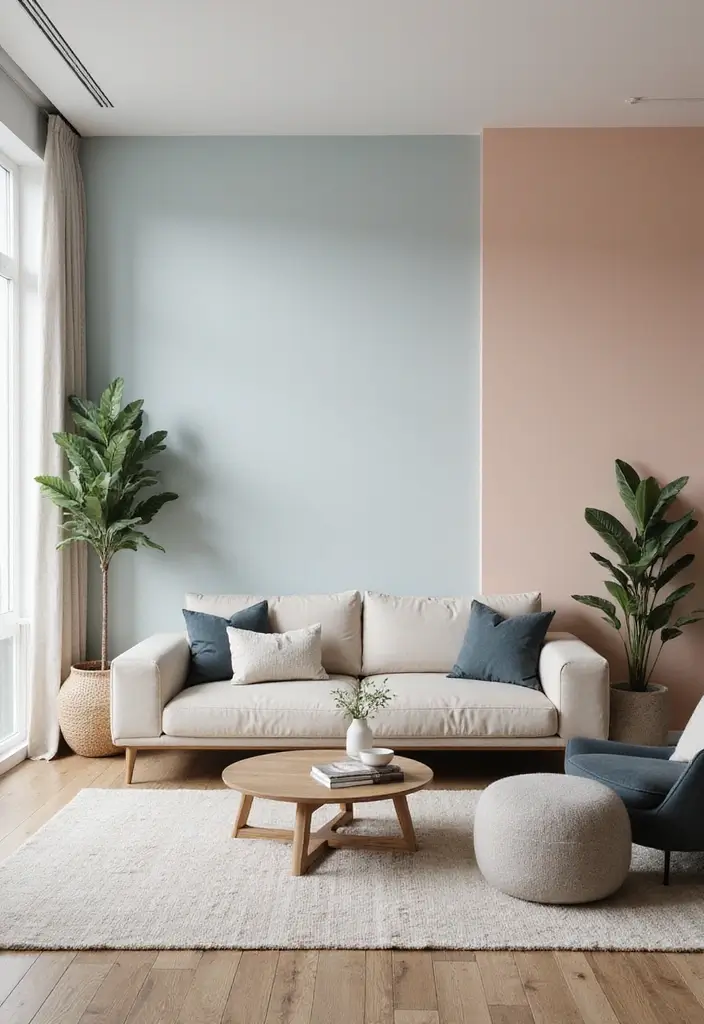 29 Textured Accent Walls in Living Room Ideas That Add Depth and Warmth - 27. Pastel Colored Walls