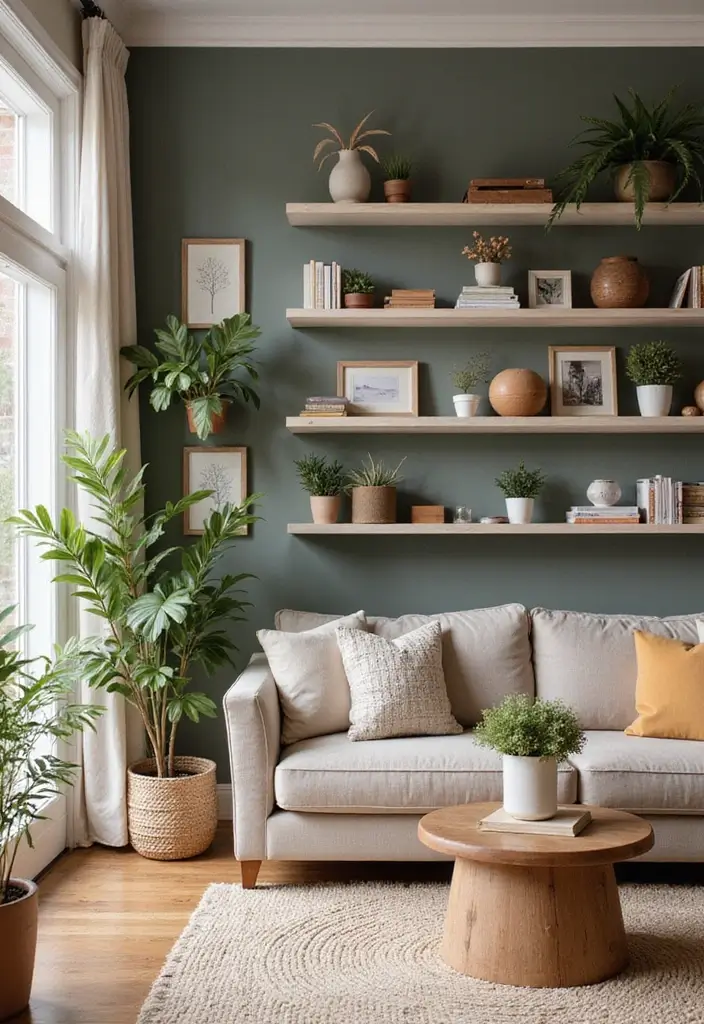 29 Textured Accent Walls in Living Room Ideas That Add Depth and Warmth - 28. Open Shelving Wall