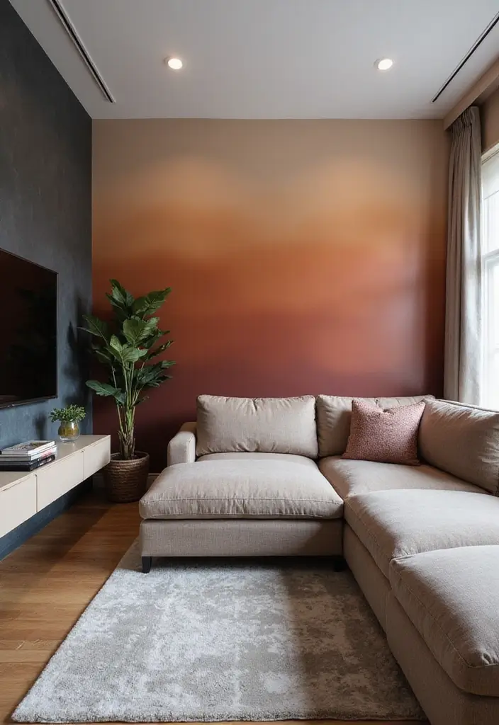 29 Textured Accent Walls in Living Room Ideas That Add Depth and Warmth - 29. Ombre Effect Walls