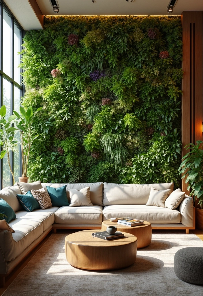 29 Textured Accent Walls in Living Room Ideas That Add Depth and Warmth - 3. Vertical Garden Wall