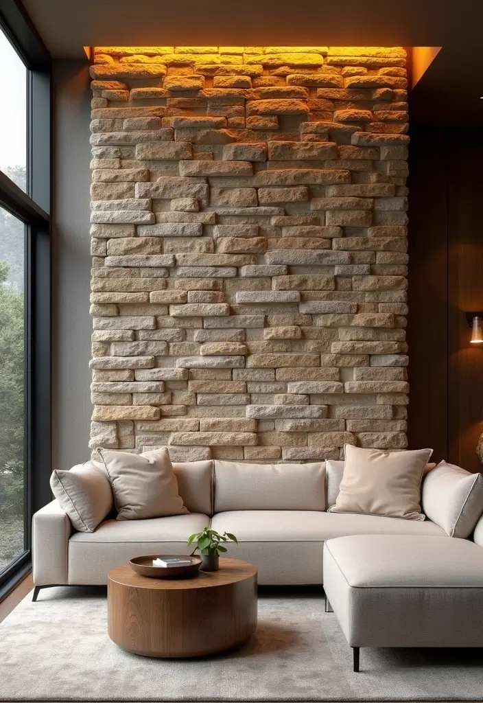 29 Textured Accent Walls in Living Room Ideas That Add Depth and Warmth - 5. Stone Accent Walls