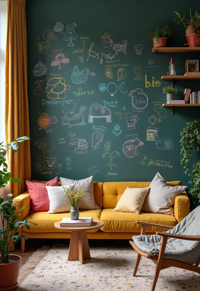 29 Textured Accent Walls in Living Room Ideas That Add Depth and Warmth - 7. Chalkboard Paint