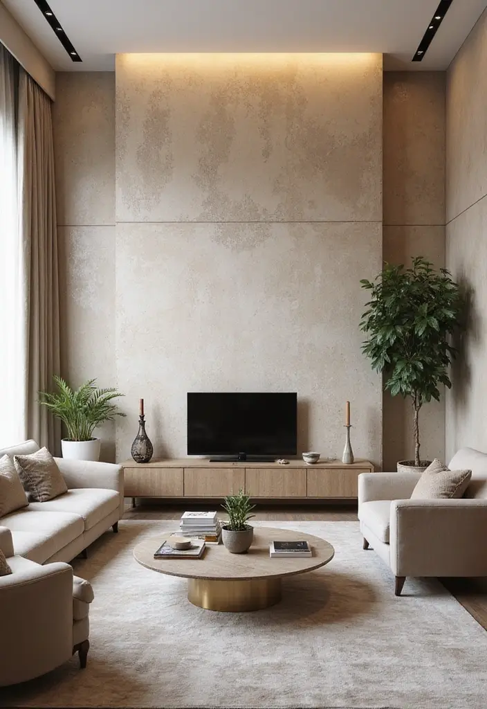 29 Textured Accent Walls in Living Room Ideas That Add Depth and Warmth - 8. Venetian Plaster Finish