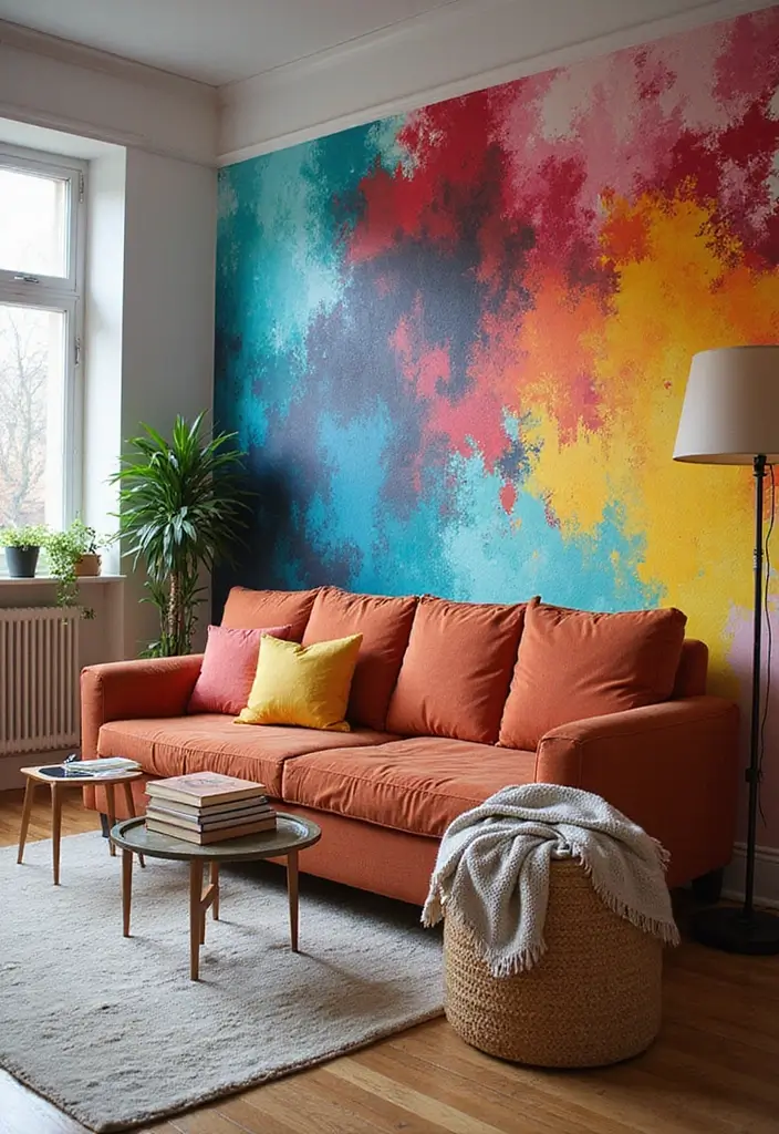 29 Textured Accent Walls in Living Room Ideas That Add Depth and Warmth - 9. Mural Wall Art