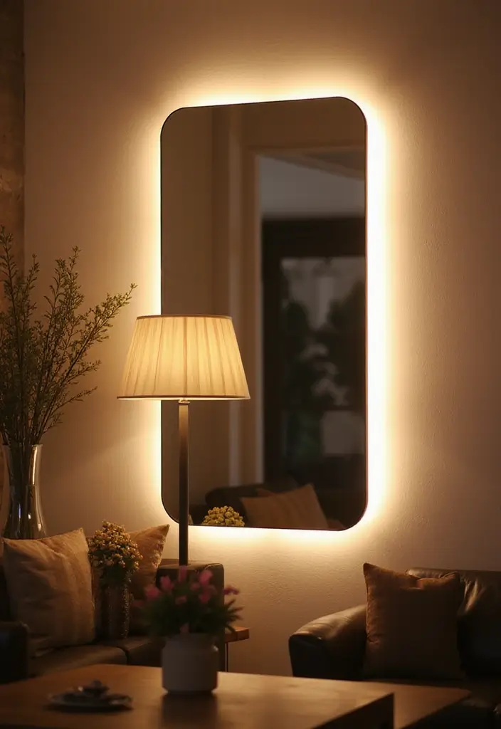 29 Wall Mirror Ideas Living Room Decor That Brighten Any Space - 10. Decorative Wall Mirrors with LED Lights