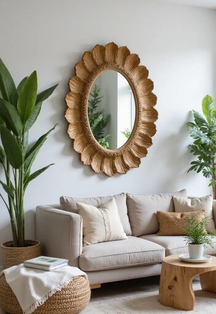 29 Wall Mirror Ideas Living Room Decor That Brighten Any Space - 15. Vintage Leaf Mirrors