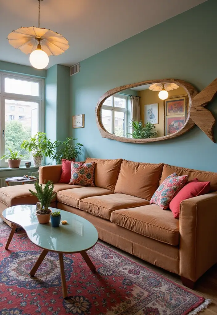 29 Wall Mirror Ideas Living Room Decor That Brighten Any Space - 21. Vintage Fish Eye Mirrors