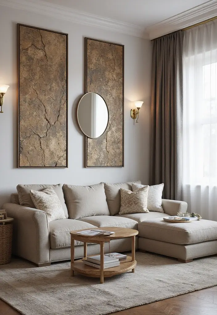 29 Wall Mirror Ideas Living Room Decor That Brighten Any Space - 23. Vintage Decorative Wall Panels with Mirrors