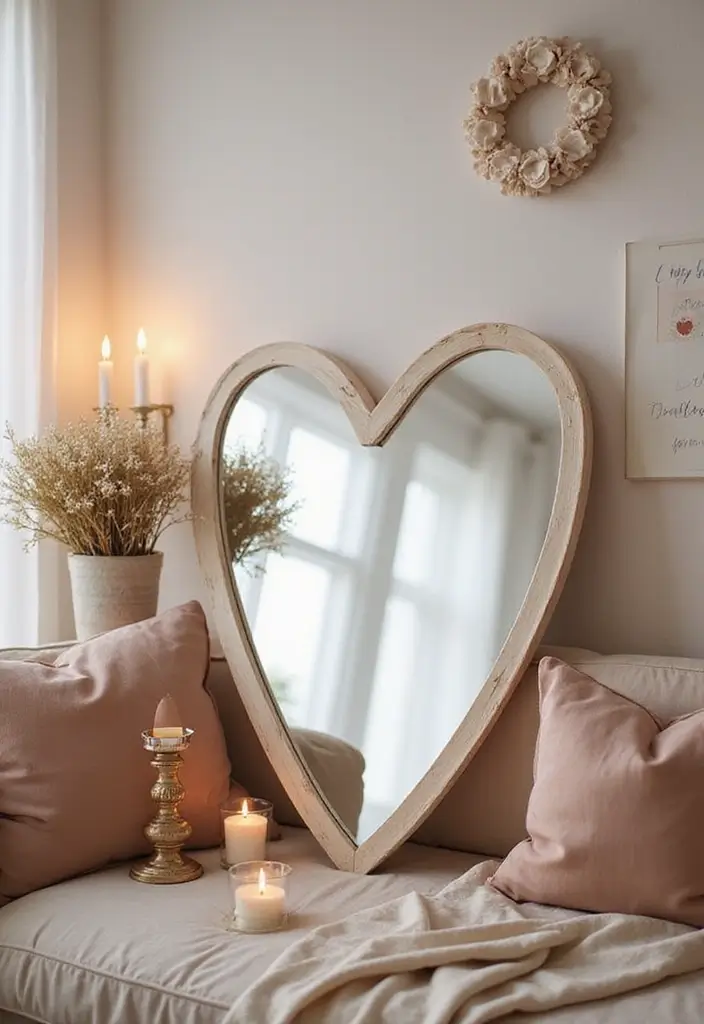 29 Wall Mirror Ideas Living Room Decor That Brighten Any Space - 24. Vintage Heart-Shaped Mirrors