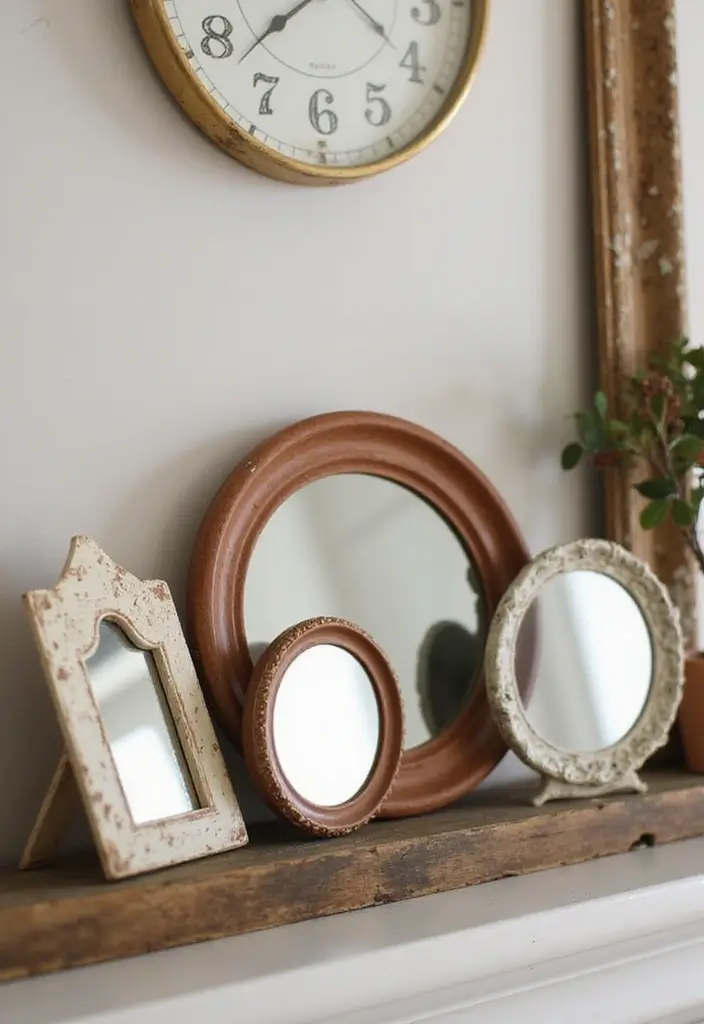 29 Wall Mirror Ideas Living Room Decor That Brighten Any Space - 27. Vintage Mini Mirrors