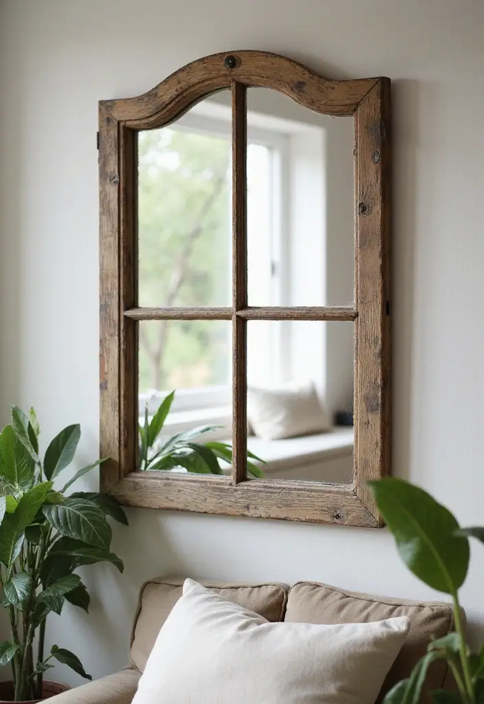 29 Wall Mirror Ideas Living Room Decor That Brighten Any Space - 6. Vintage Window Mirrors