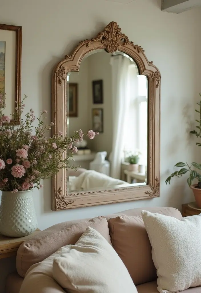 29 Wall Mirror Ideas Living Room Decor That Brighten Any Space - 9. Shabby Chic Mirrors