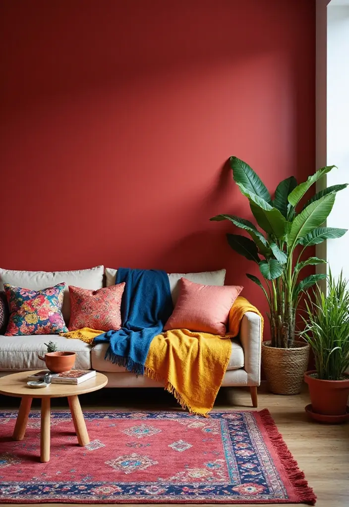 29 Western Living Room Ideas That Bring Rustic Cowboy Charm - 10. Bold Colors Inspired by Nature