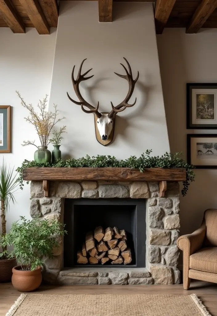 29 Western Living Room Ideas That Bring Rustic Cowboy Charm - 18. Wall-mounted Antlers for Decoration