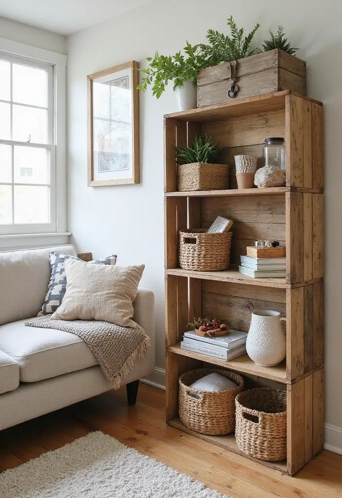 29 Western Living Room Ideas That Bring Rustic Cowboy Charm - 20. Use Rustic Containers for Storage