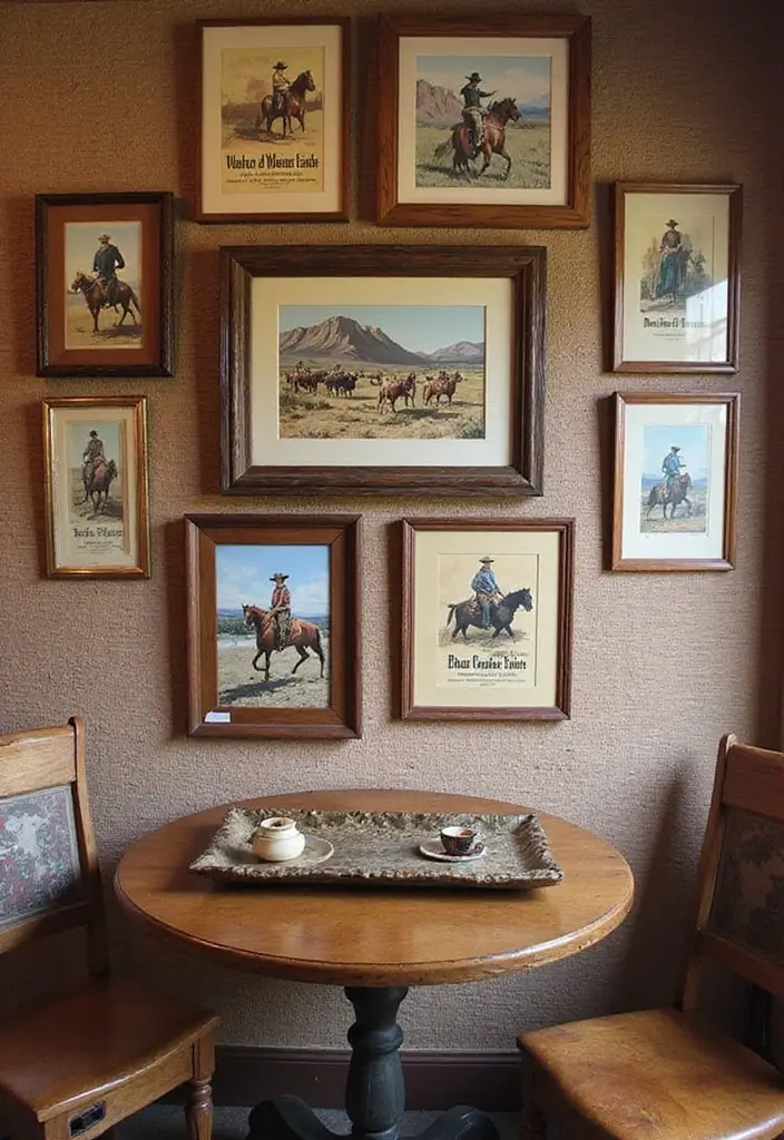 29 Western Living Room Ideas That Bring Rustic Cowboy Charm - 3. Western Wall Art as a Focal Point