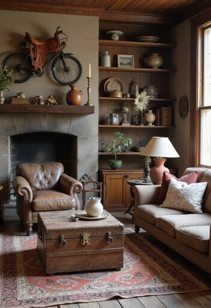 29 Western Living Room Ideas That Bring Rustic Cowboy Charm - 6. Vintage Finds for a Unique Touch