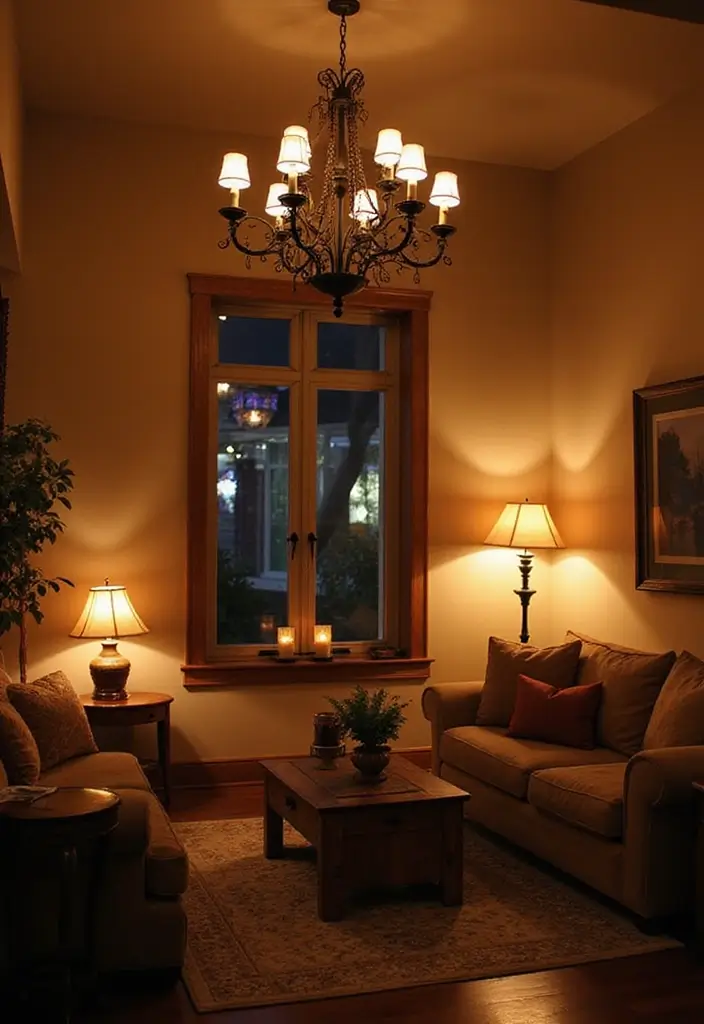 29 Western Living Room Ideas That Bring Rustic Cowboy Charm - 7. Warm Lighting for a Welcoming Glow