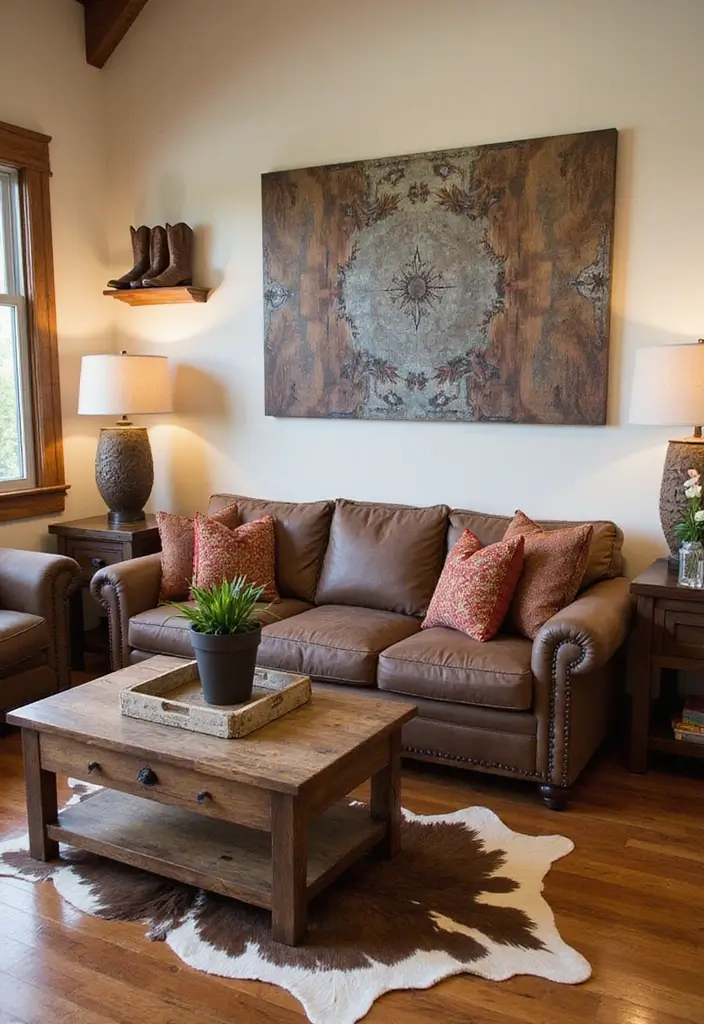 29 Western Living Room Ideas That Bring Rustic Cowboy Charm - 9. Rustic Accessories to Elevate Style