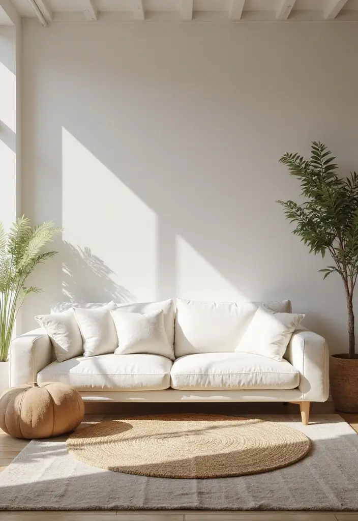 29 White Sofa Living Room Ideas That Feel Bright and Airy - 16. Zen Den